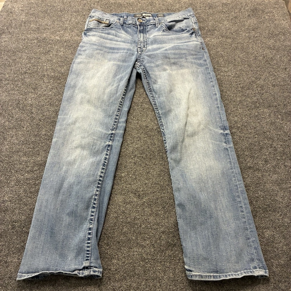 Buckle BKE Jake Bootleg Jeans Mens 36x30 Faded Whiskered Stretch Denim - Picture 2 of 11